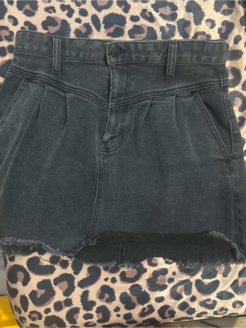 Black Denim Mini Skirt with Front Seams